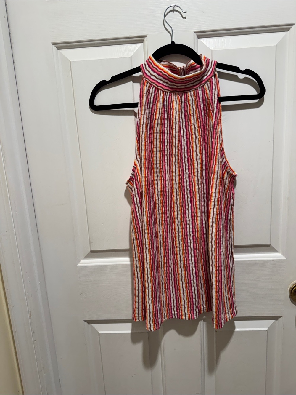 LOFT Striped Mock Neck Sleeveless Tank - Pink, Orange, Cream